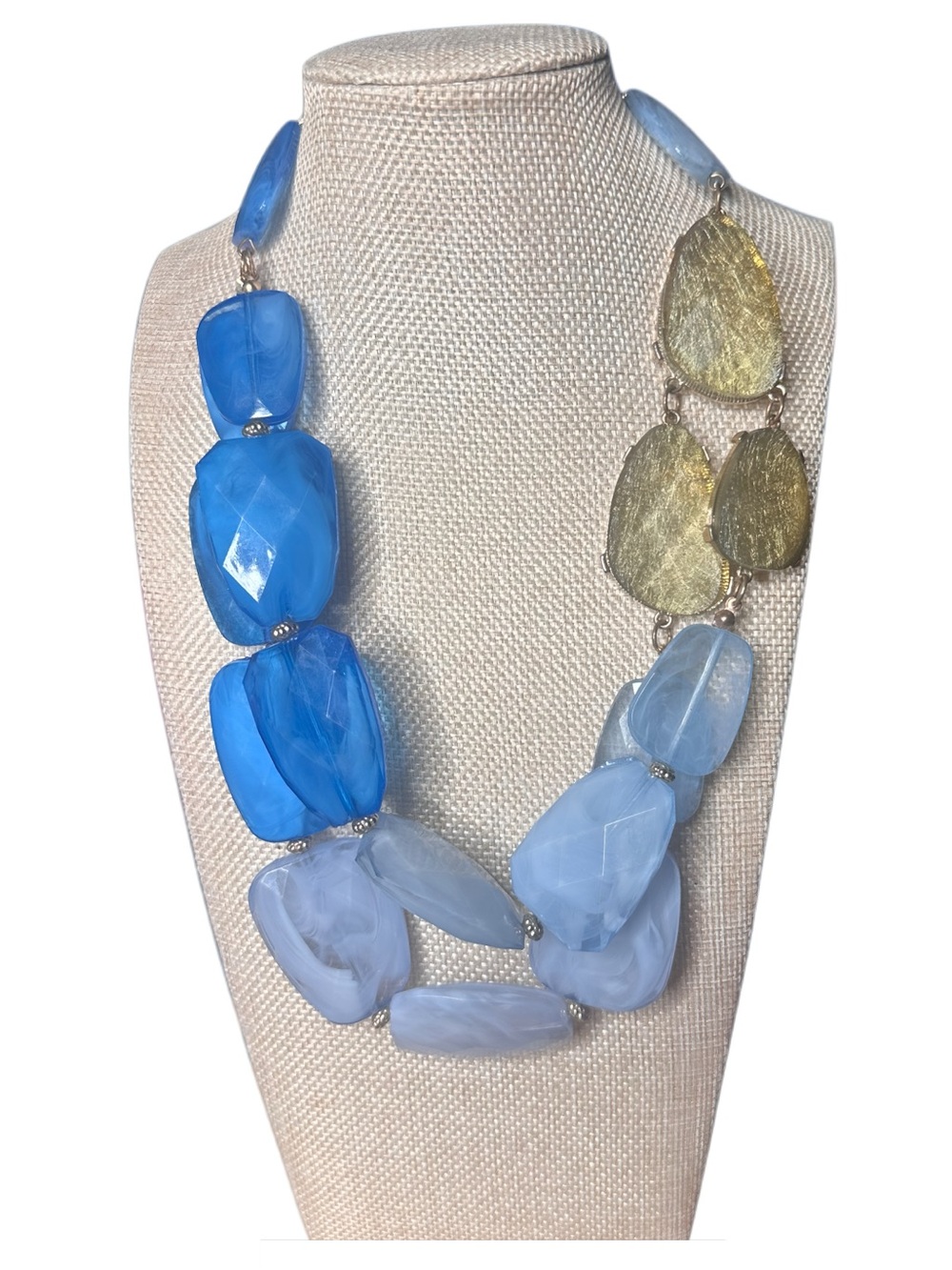 Charming Charlie Blue & Gold Layered Statement Necklace
